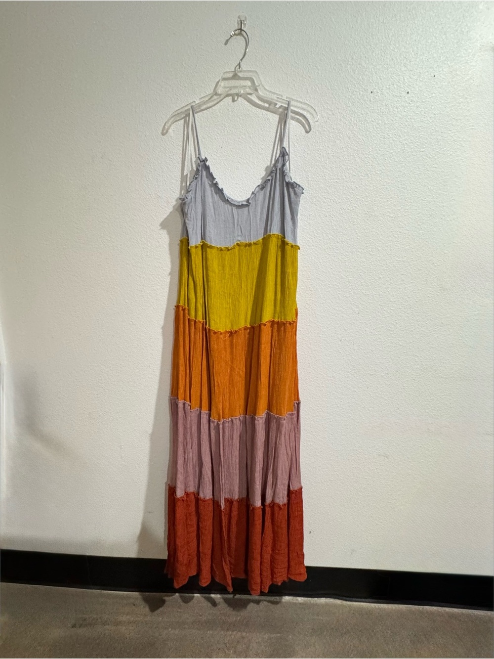 Tiered Spaghetti-Strap Maxi Dress in Gray, Yellow, Orange, Mauve, Rust